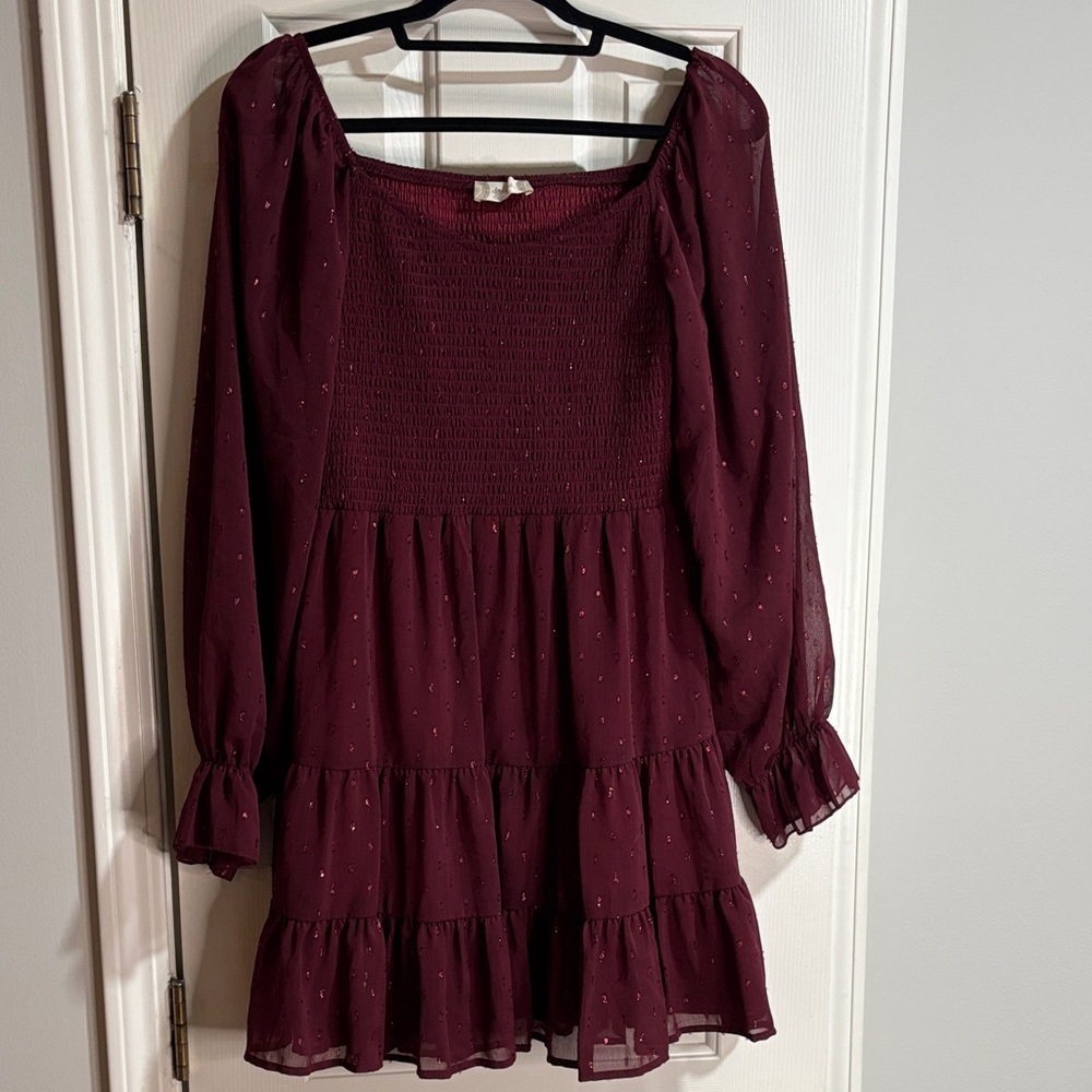 Elegant Burgundy Women's Smocked Dress